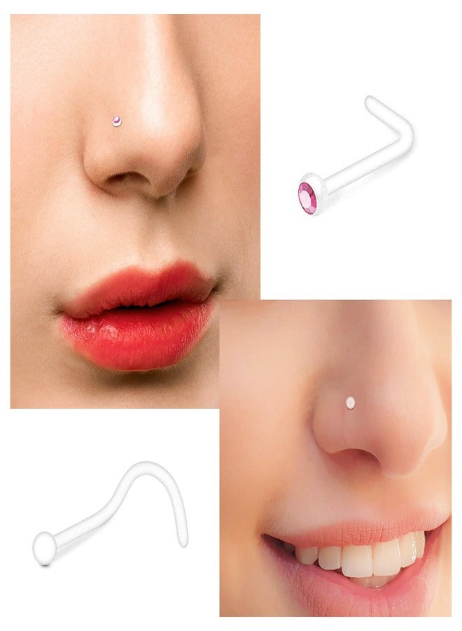 JFORYOU 20g Clear Nose Studs Rings Retainers for Surgery Work 34Pcs Bioflex Plastic Flexible L Shape Flat Top Nose Corkscrew Nostril Bone Piercing Spacers Jewelry - Image 3